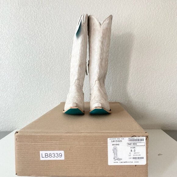 Lane LEXINGTON Knee High Tall Womens Cowboy Boots 9 White Western Cowgirl Zipper - Picture 10 of 11